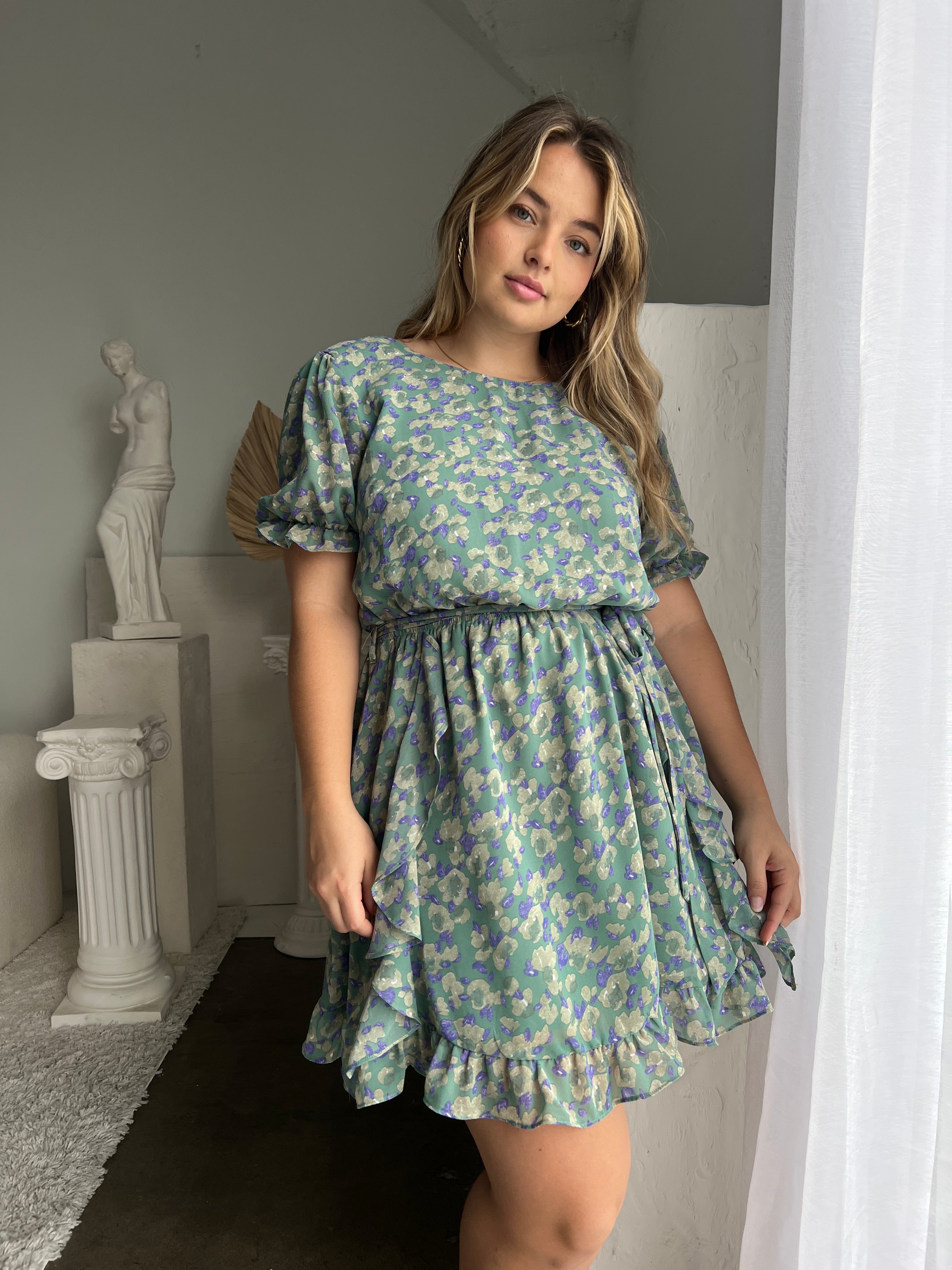 white christmas dresses Plus Size Dress for Women Bohemian Floral V Neck Ruffle Sleeve Summer Beach  Casual Boho Maxi Dresses main image 1