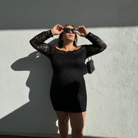 Plus Size Off The Shoulder Lace Mini Dress Black
