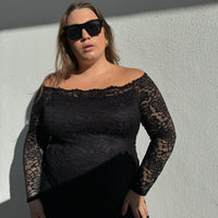 Plus Size Off The Shoulder Lace Mini Dress Black
