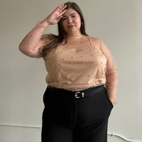 Plus Size Beaded Mesh Mock Neck Top Plus Size Tops -2020AVE
