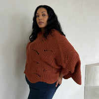 Plus Size Chunky Knit Poncho Sweater Plus Size Tops Rust 1XL -2020AVE