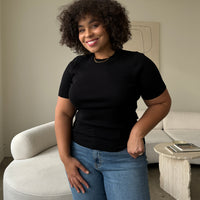 Plus Size Crew Neck Sweater Knit Top Plus Size Tops Black 1XL -2020AVE