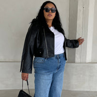 Plus Size Crop Leather Jacket Plus Size Outerwear -2020AVE