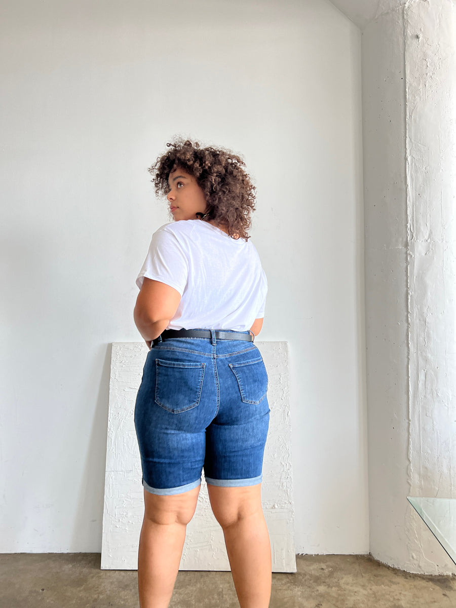Plus Size Cuffed Bermuda Denim Shorts Plus Size Bottoms -2020AVE