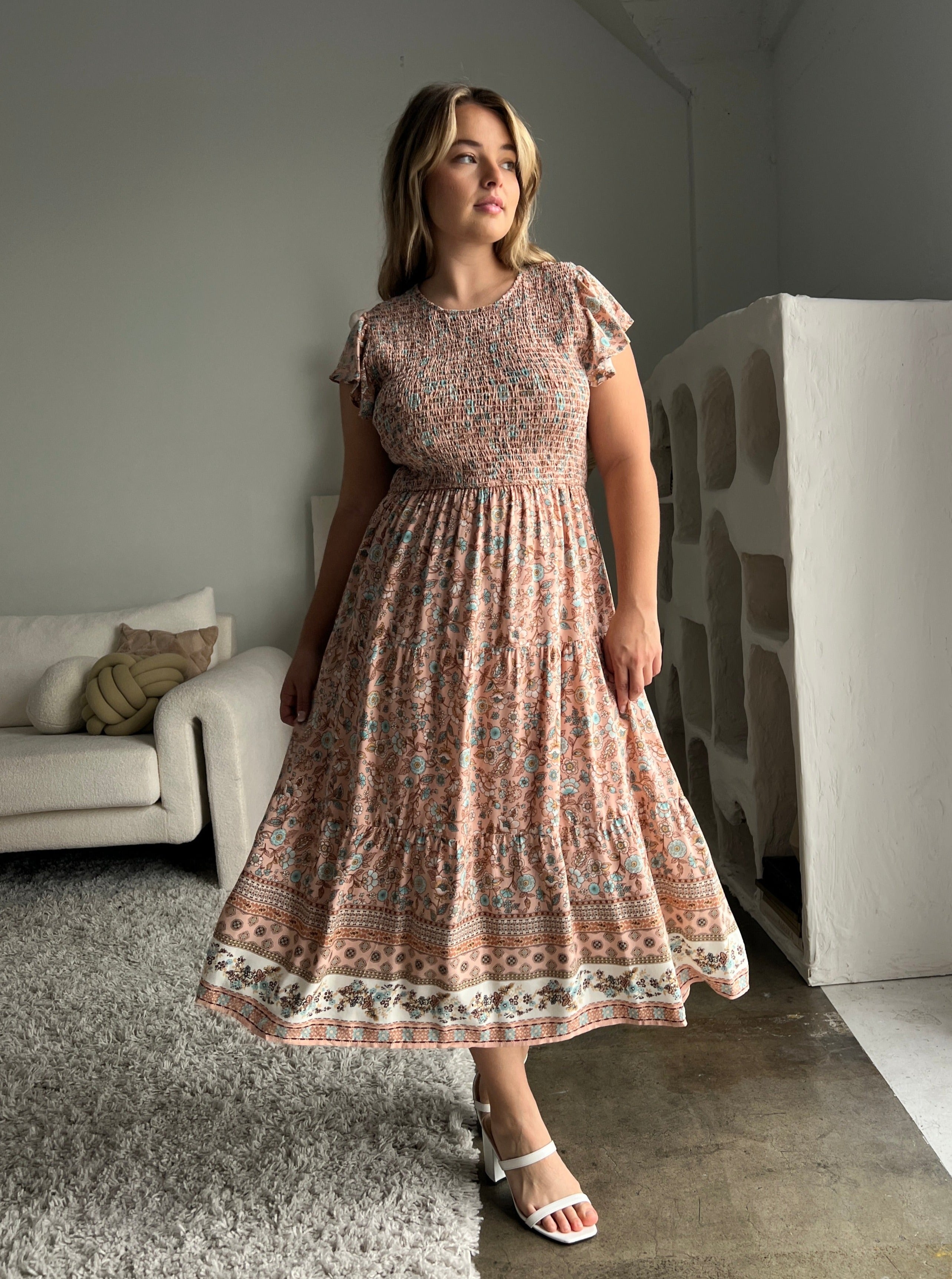 Plus Size Floral Border Midi Dress 2020AVE Plus Size Floral Border Midi Dress 2020AVE