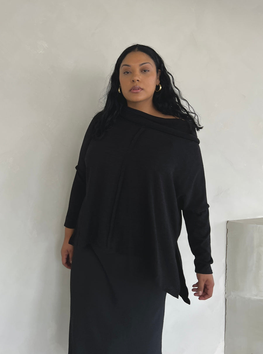 Plus Size Folded Off The Shoulder Sweater Plus Size Outerwear Black 1XL -2020AVE