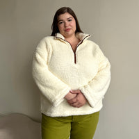 Plus Size Half Zip Teddy Pullover Plus Size Outerwear White 1XL -2020AVE