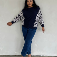 Plus Size Long Sleeve Patterned Sweater Plus Size Outerwear Navy 1XL -2020AVE