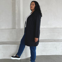 Plus Size Longline Knit Blazer Plus Size Outerwear Black 1XL -2020AVE