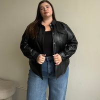 Plus Size PU Leather Shirt Jacket Plus Size Outerwear -2020AVE