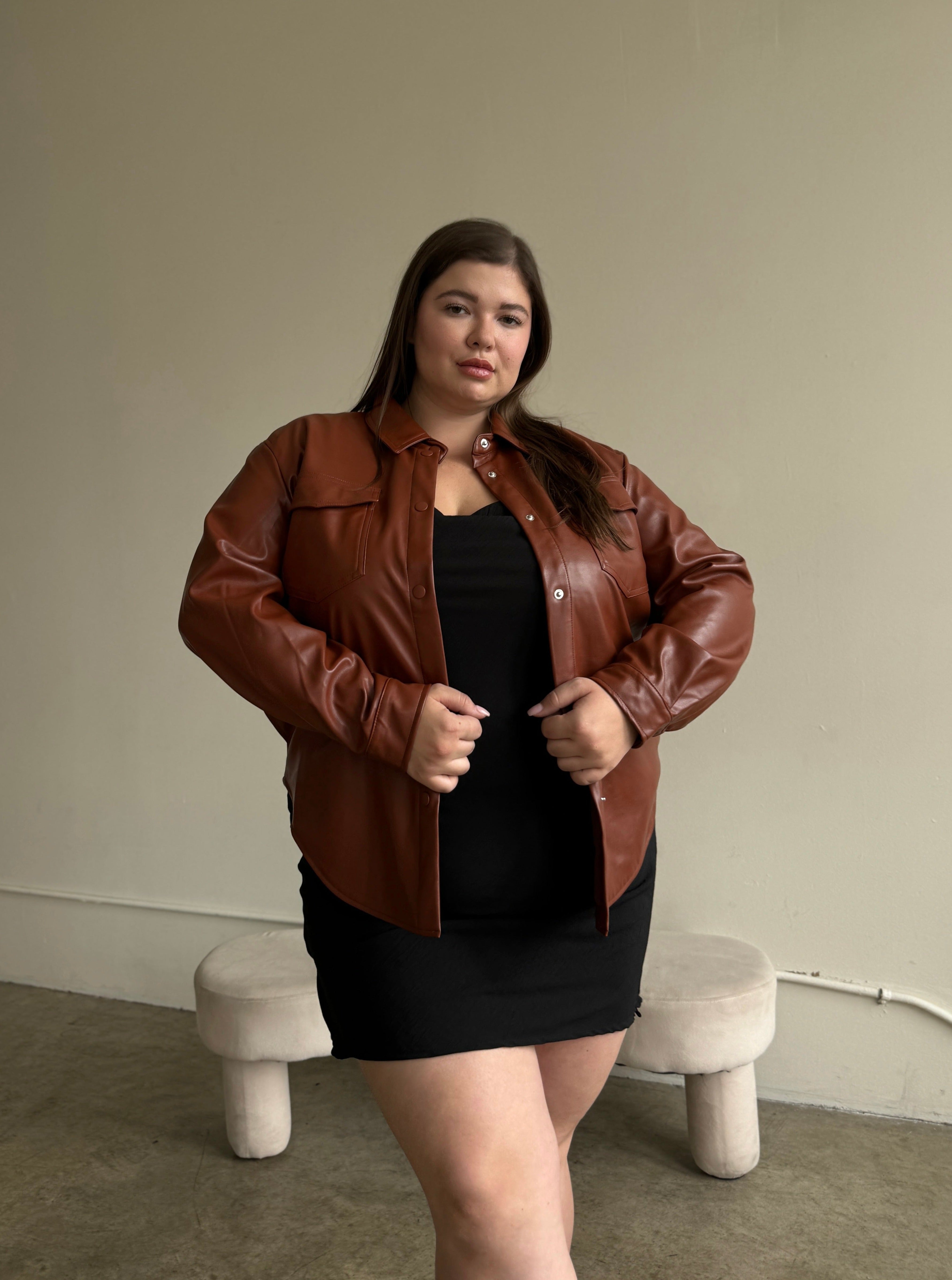Plus Size PU Leather Shirt Jacket – 2020AVE