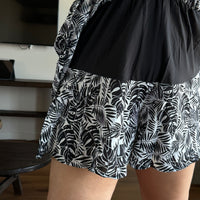 Plus Size Palm Print Layered Smocked Romper - Black