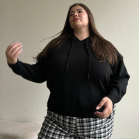 Plus Size Ribbed Hoodie Sweatshirt Plus Size Tops Black 1XL -2020AVE