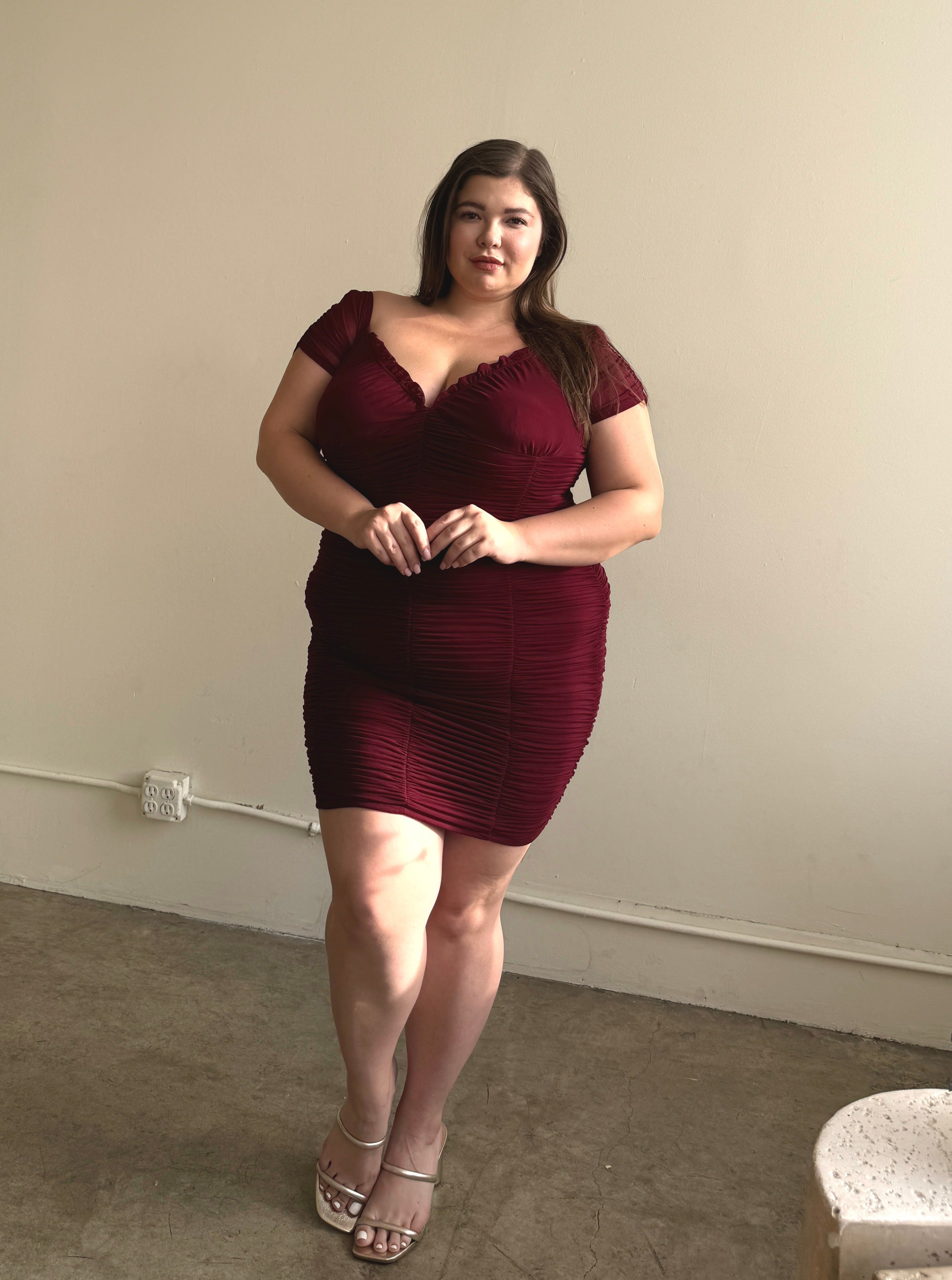 Plus Size Romantically Ruched Chiffon Bodycon Dress 2020AVE Plus Size Romantically Ruched Chiffon Bodycon Dress 2020AVE