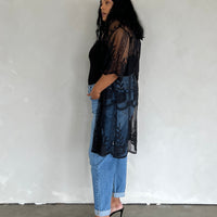 Plus Size Sheer Lace Cardigan Plus Size Tops Black 1XL -2020AVE