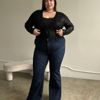 Plus Size Sparkly Sequin Tie Front Top Plus Size Tops -2020AVE