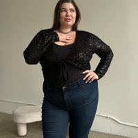 Plus Size Sparkly Sequin Tie Front Top Plus Size Tops -2020AVE