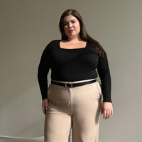 Plus Size Square Neck Long Sleeve Top Plus Size Tops Black 1XL -2020AVE