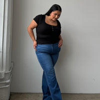 Plus Size Straight Raw Fray Jeans - Blue