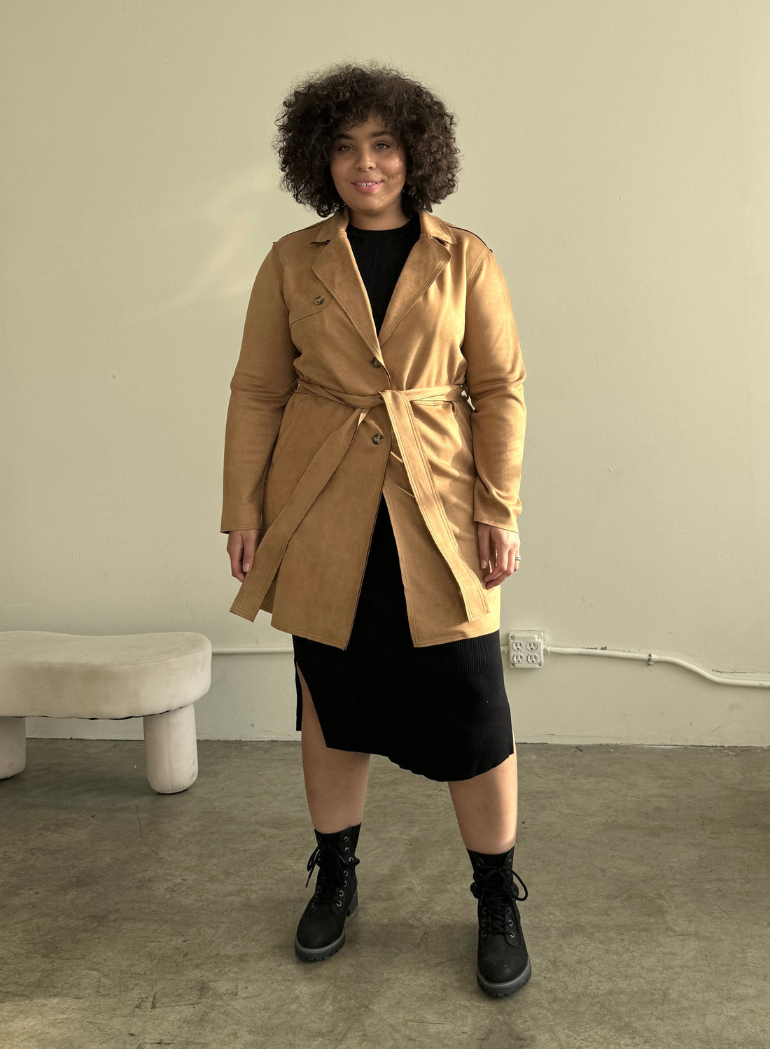 Plus Size Suede Trench Coat Plus Size Outerwear Brown 1XL -2020AVE