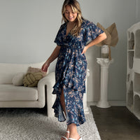 Plus Size Surpliced Floral Midi Dress Plus Size Dresses -2020AVE