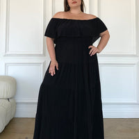 Plus Size Tiered Maxi Dress Plus Size Dresses Black 1XL -2020AVE