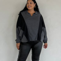 Plus Size Two Tone Long Sleeve Top Plus Size Outerwear Black 1XL -2020AVE