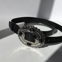 Plus Size Western Oval Buckle Belt Black