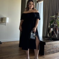 Plus Size Puff Sleeve Midi Dress Plus Size Dresses Black 1XL -2020AVE