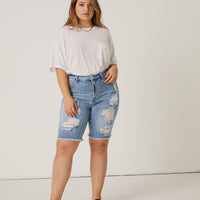 Curve Distressed Bermuda Denim Shorts Plus Size Bottoms -2020AVE