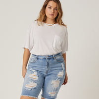 Curve Distressed Bermuda Denim Shorts Plus Size Bottoms Light Blue 1XL -2020AVE