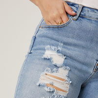 Curve Distressed Bermuda Denim Shorts Plus Size Bottoms -2020AVE