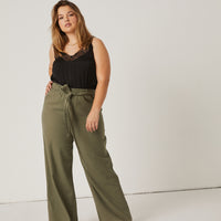 Curve Belted Linen Pants Plus Size Bottoms -2020AVE