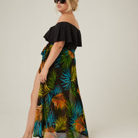 Curve Tropical Print Tie Skirt Plus Size Bottoms -2020AVE