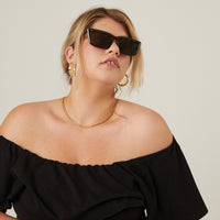 Rectangular Plastic Sunglasses Accessories Black One Size -2020AVE