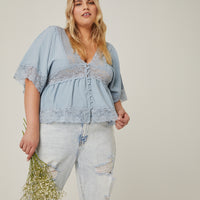 Curve Lace Trim Blouse Plus Size Tops -2020AVE