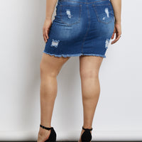 Curve Distressed Denim Skirt Plus Size Bottoms -2020AVE