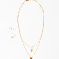 Across The Stars Necklace And Earrings Set Jewelry Gold One Size -2020AVE