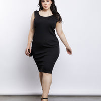 Curve California Girl Ribbed Tank Dress Plus Size Dresses Black 1XL -2020AVE