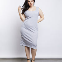Curve California Girl Ribbed Tank Dress Plus Size Dresses Heather Gray 1XL -2020AVE