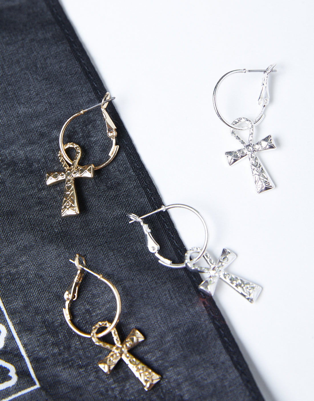 Cross Charm Hoop Earrings Jewelry Gold One Size -2020AVE