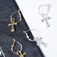Cross Charm Hoop Earrings Jewelry Gold One Size -2020AVE