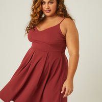 Curve A-Line Pleated Dress Plus Size Dresses Burgundy 1XL -2020AVE
