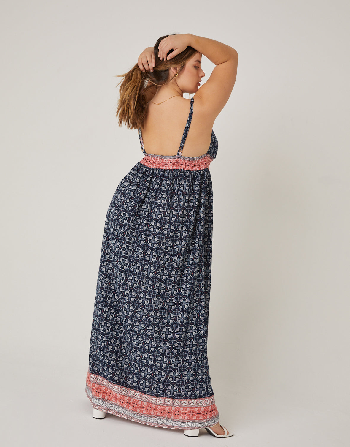 knee length dresses for ladies Final Sale Plus Size Tank Maxi Dress with Cutout Back in Navy Floral Print main image 1