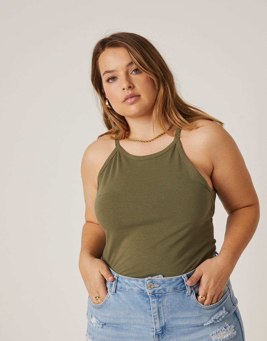 Curve Alexis High Neck Top Plus Size Tops Olive 1XL -2020AVE