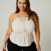 Curve Amber Smocked Tank Plus Size Tops Khaki 1XL -2020AVE