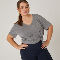Curve Anytime Simple Knot Tee Plus Size Tops Gray 1XL -2020AVE