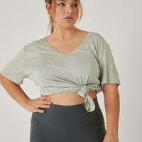 Curve Anytime Simple Knot Tee Plus Size Tops Green 1XL -2020AVE