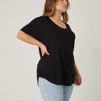 Curve Anytime Simple Knot Tee Plus Size Tops Black 1XL -2020AVE