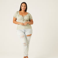 Curve Back Smocked Floral Top Plus Size Tops Green 1XL -2020AVE